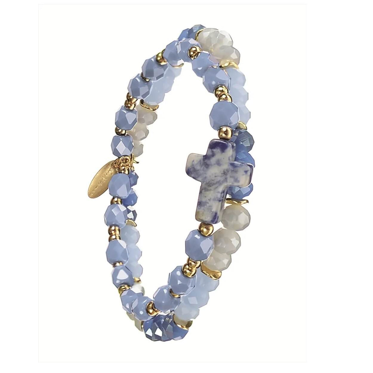 Hioot Tomato blue crystal double bracelet with cross charm at Under the Sun Southend