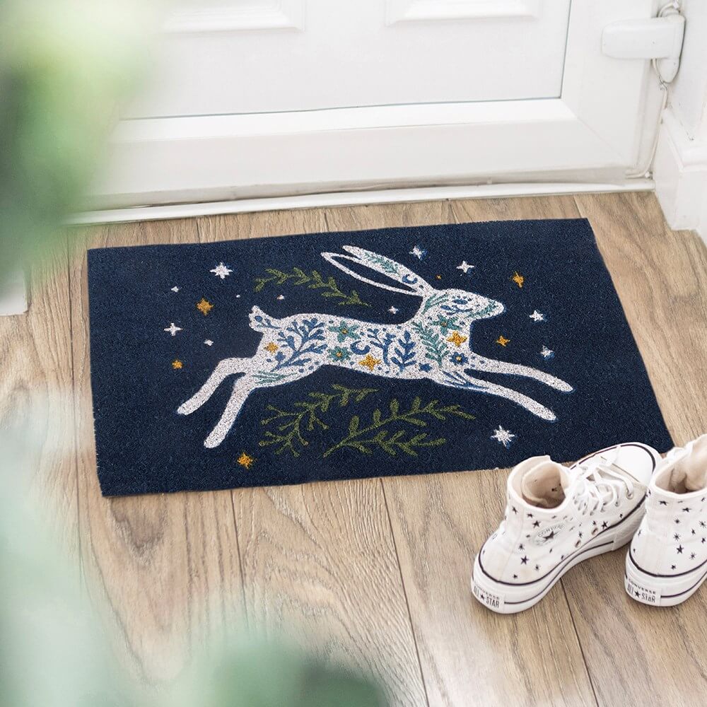 Blue Leaping Hare Doormat