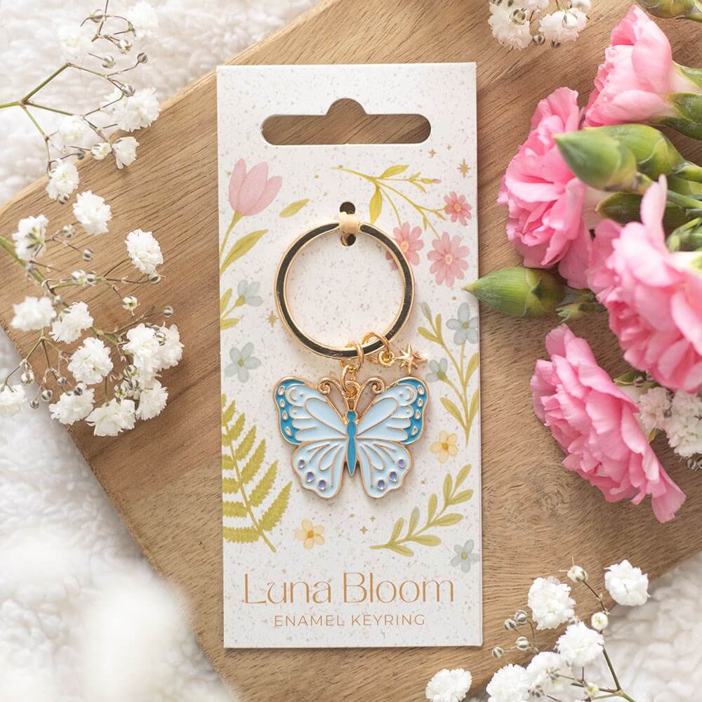 Blue Luna Butterfly Enamel Keyring