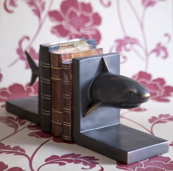 Heavy Bronze Shark Bookend Pair