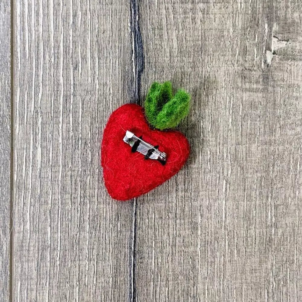 Felt Red Strawberry Brooch 100% Wool