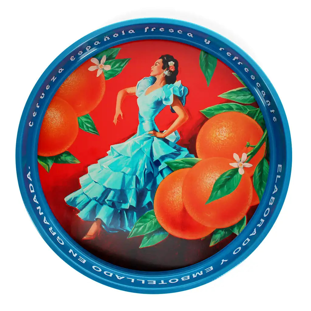 Buy Cerveza Española Round Metal Serving Tray in Southend at Under the Sun shop
