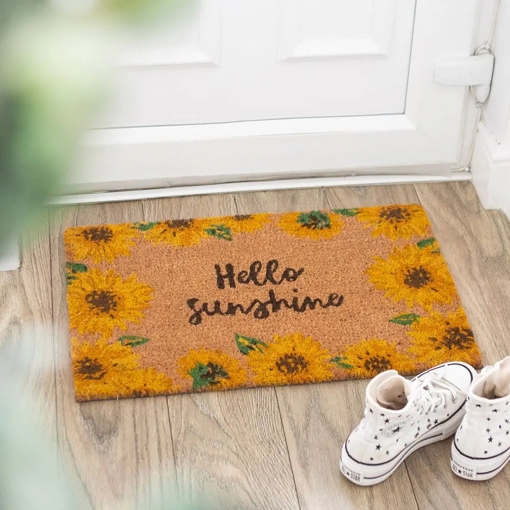 Hello Sunshine Sunflower Natural Coir Doormat