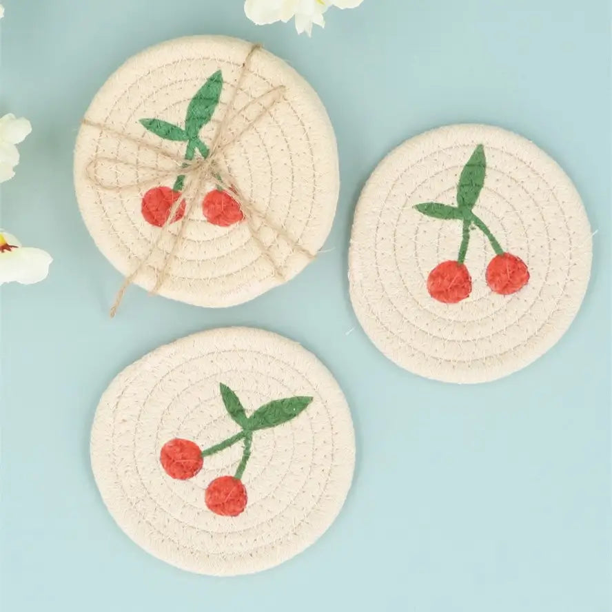 Gisela Graham Red Cherries Fabric Coaster Set of 4 in Southend at Under the Sun shop.