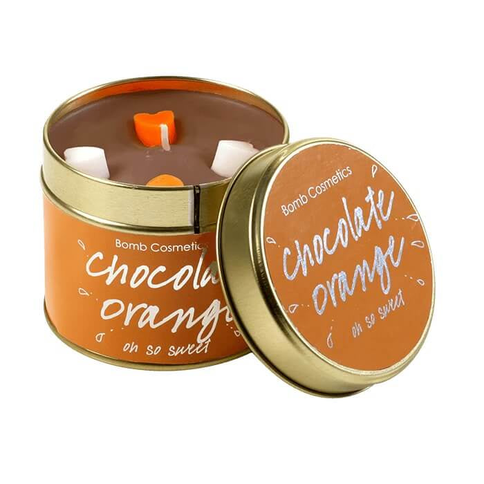 Chocolate Orange Scented Candle Tin by Bomb Cosmetics at Under the Sun, Southend