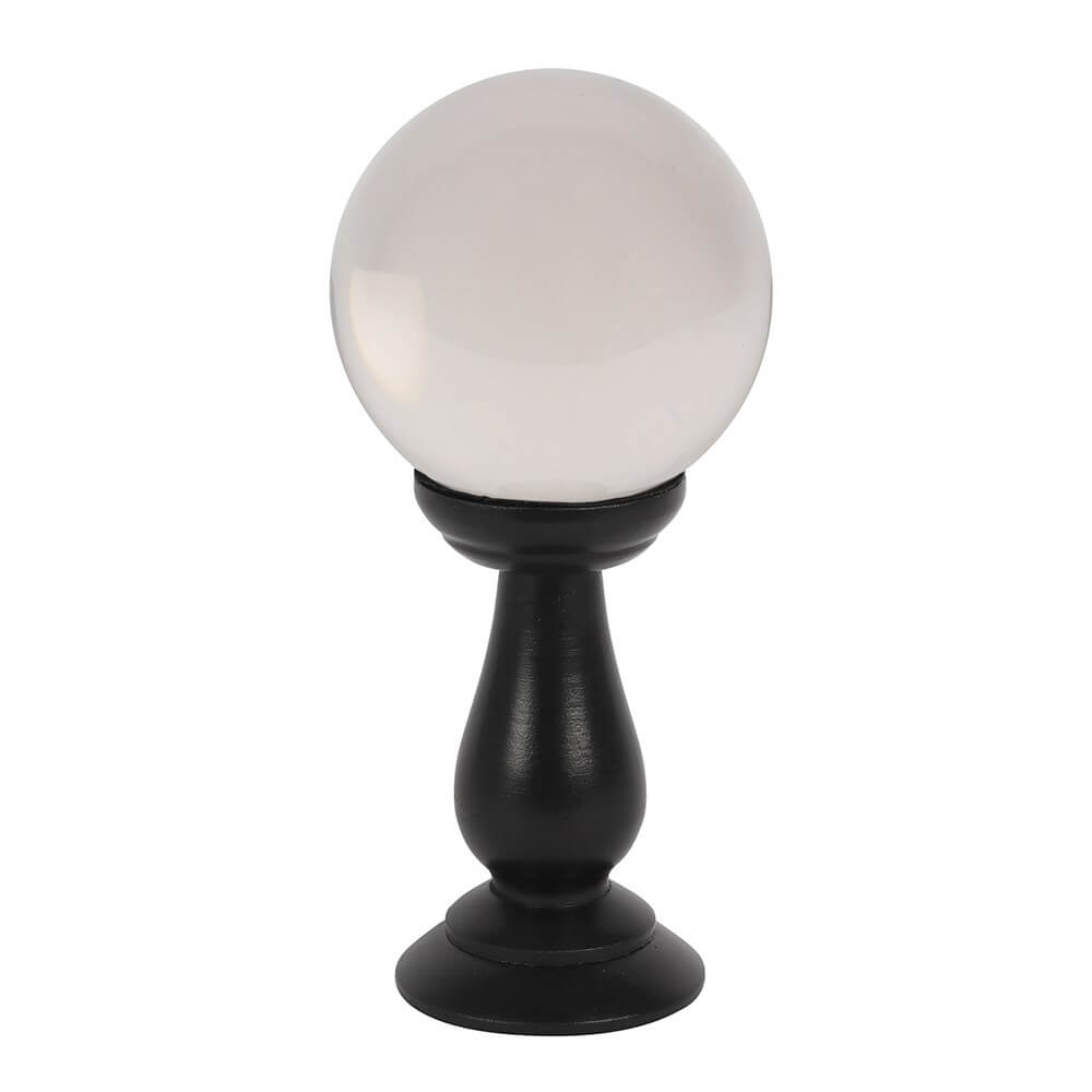Clear Glass 9cm Crystal Ball on Black Wooden Stand
