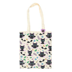 Cute and Creepy Cat Print Tote Bag with Enamel Pin Badge