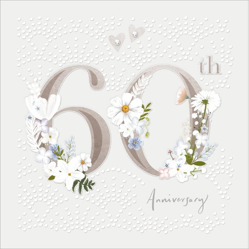 Diamond 60th Anniversary Card Flower & Gems