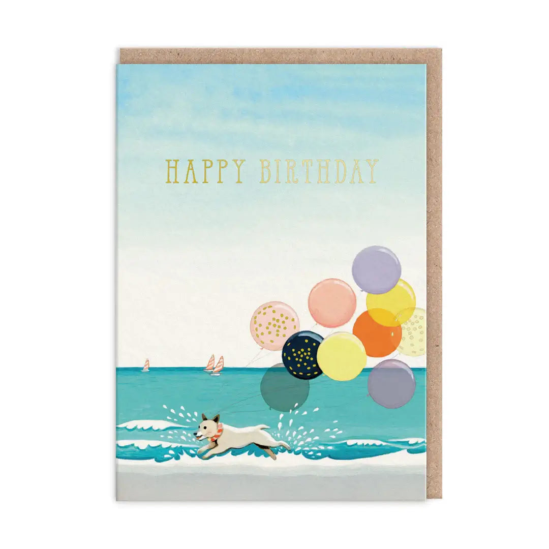 Dog And Balloons Greeting Card