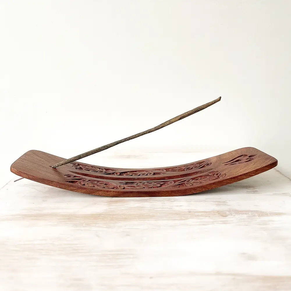 Extra Wide Carved Wood Incense Holder from Temple of Incense in Southend