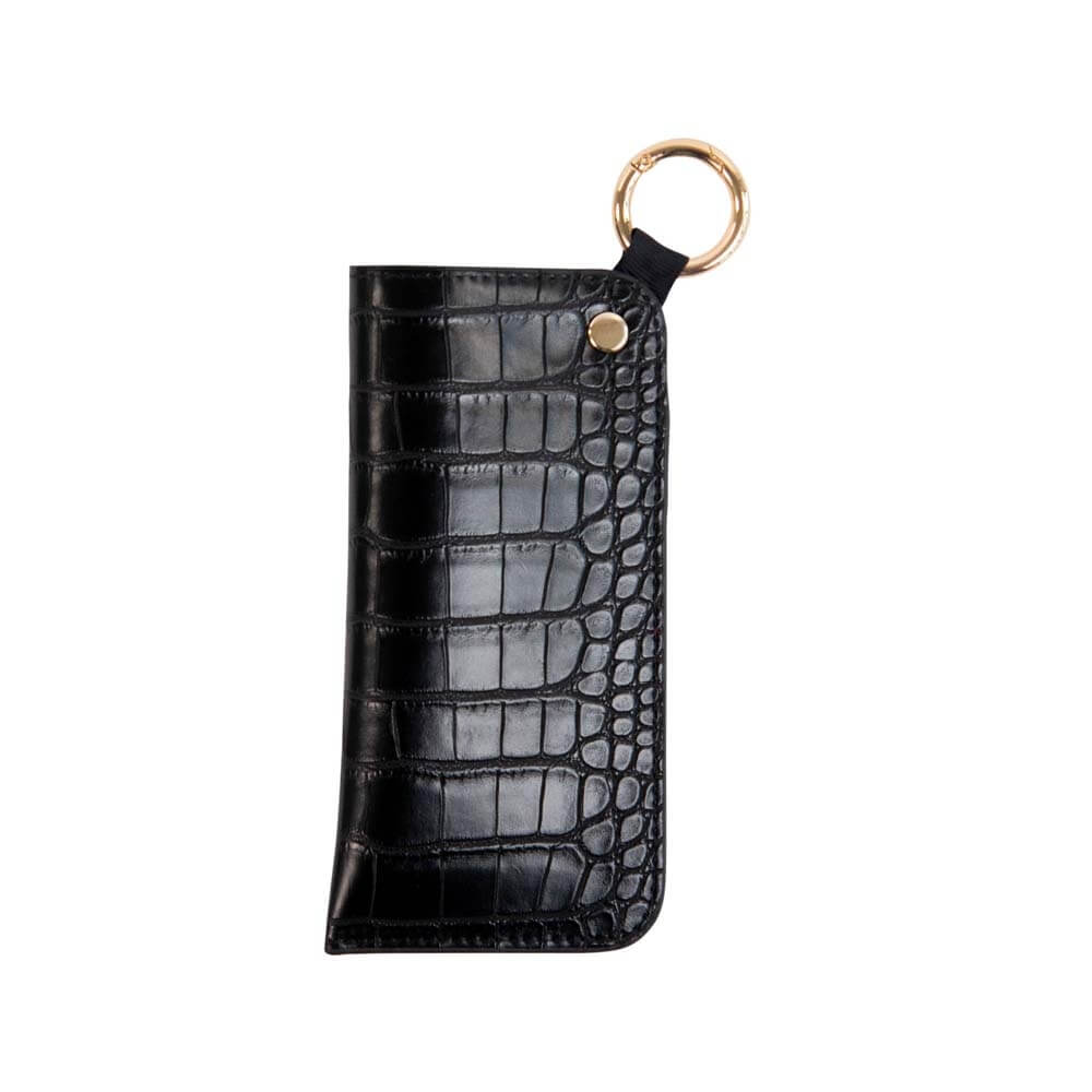 Faux Croc Leather Glass Pouch | Black