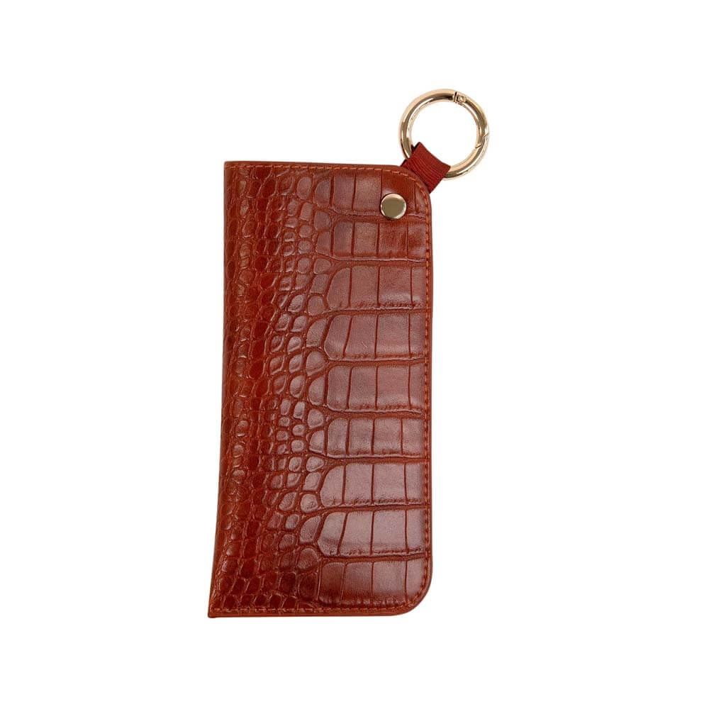 Faux Croc Leather Glass Pouch | Cognac