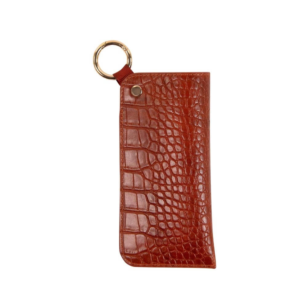 Faux Croc Leather Glass Pouch | Cognac