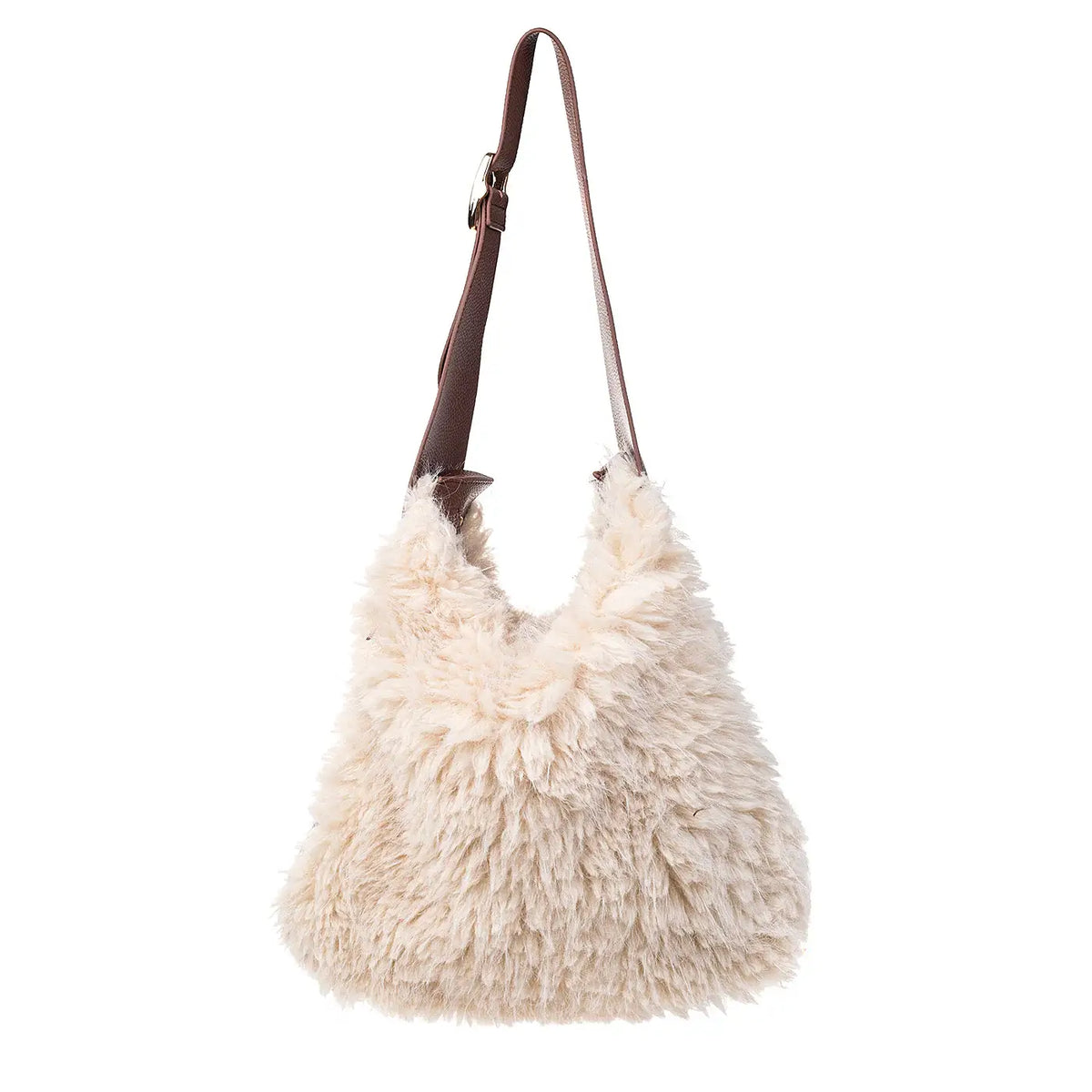 Large Square Whipped Cream Faux Leather and Fur Handbag by Park Lane in Southend. BAG80 design