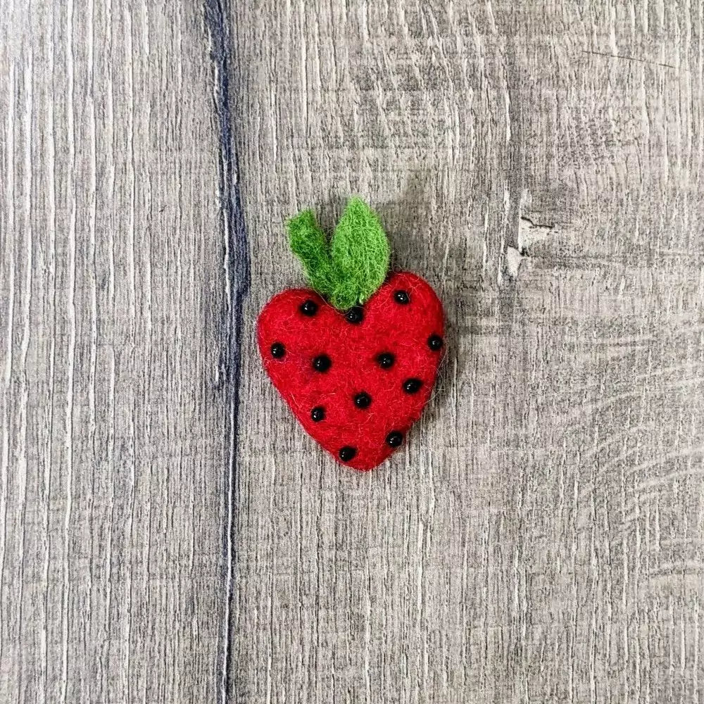 Felt Red Strawberry Brooch 100% Wool