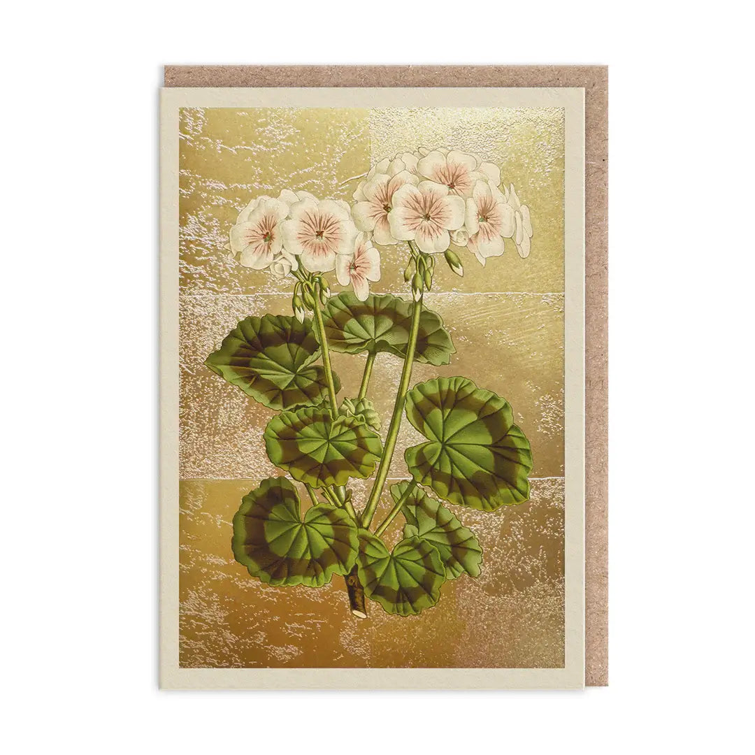 Geranium on Gold Foil Greeting Card