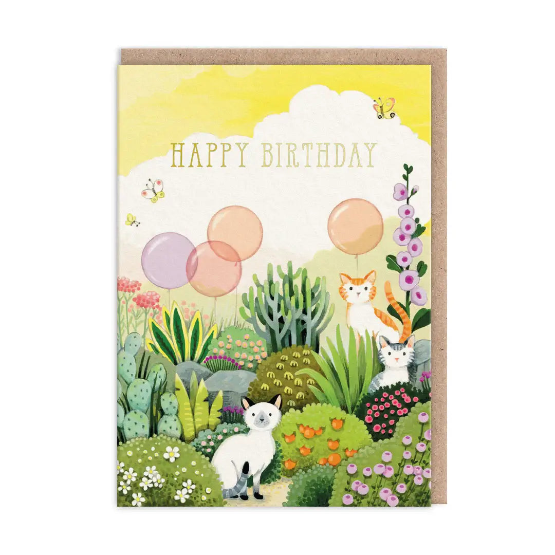 Garden Cats birthday greeting card by Ohh Deer in Southend