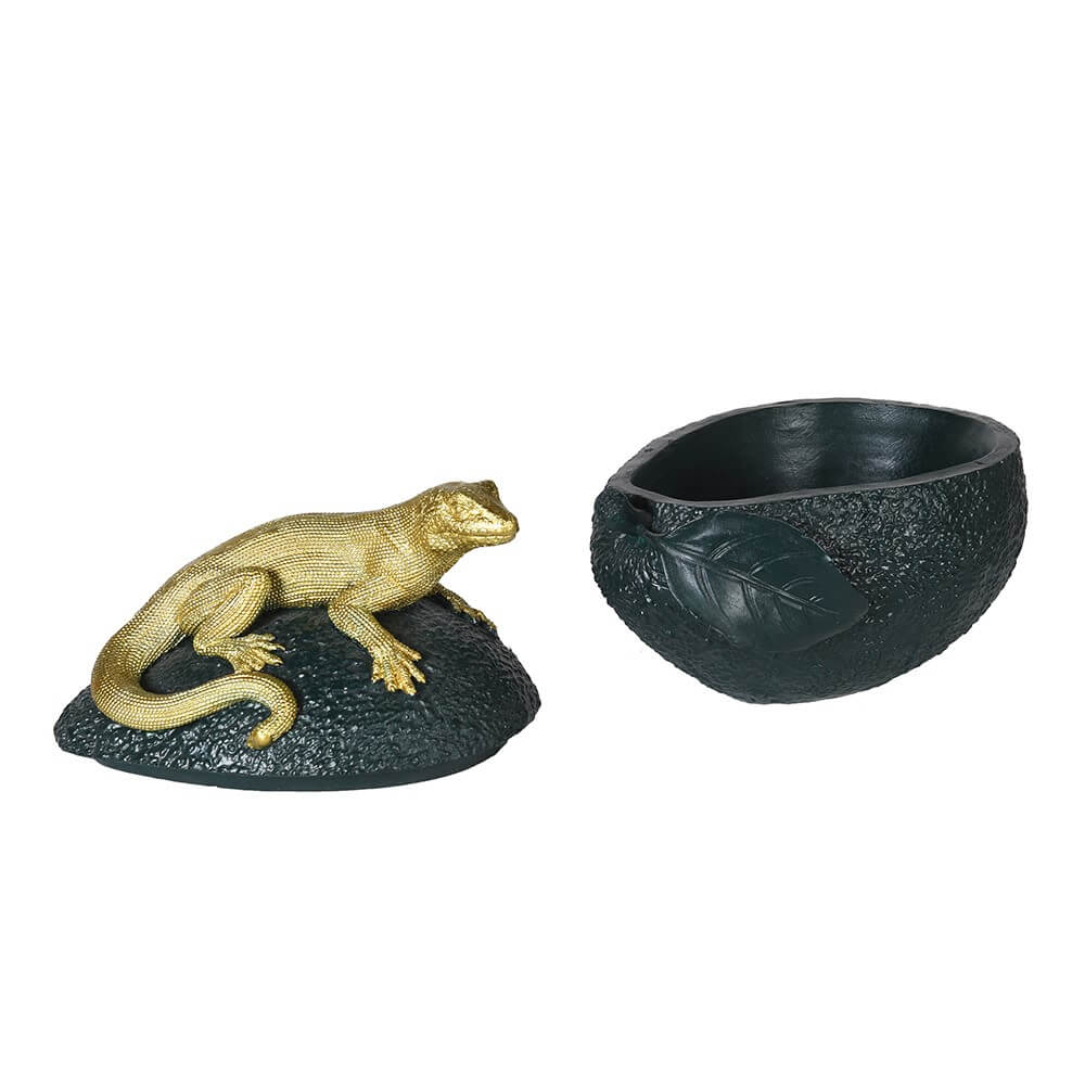 Gold Lizard On Avocado Trinket Pot