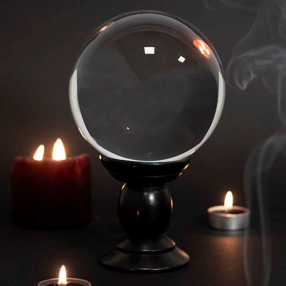 Large Clear Crystal Ball on Wooden Stand