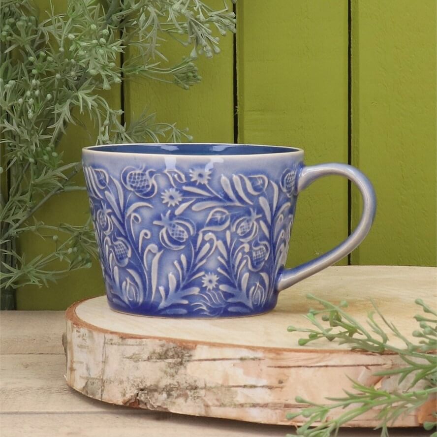 Country Flowers Blue Stoneware Mug