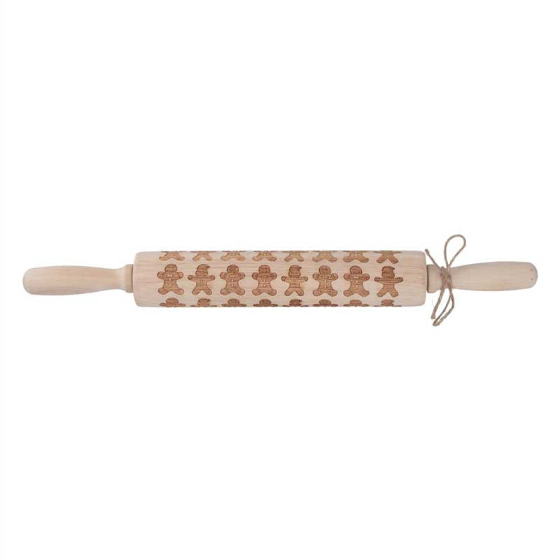 Wooden rolling pin with gingerbread man pattern by Gisela Graham Christmas