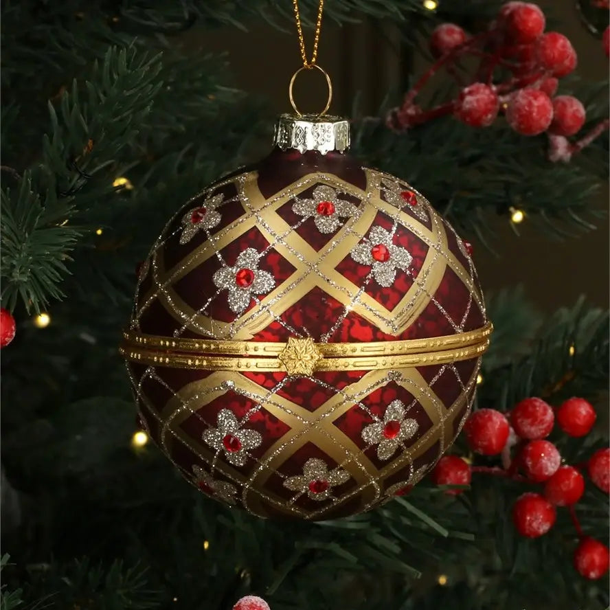 Gisela Graham Red & Gold Opening Bauble with Floral Trellis