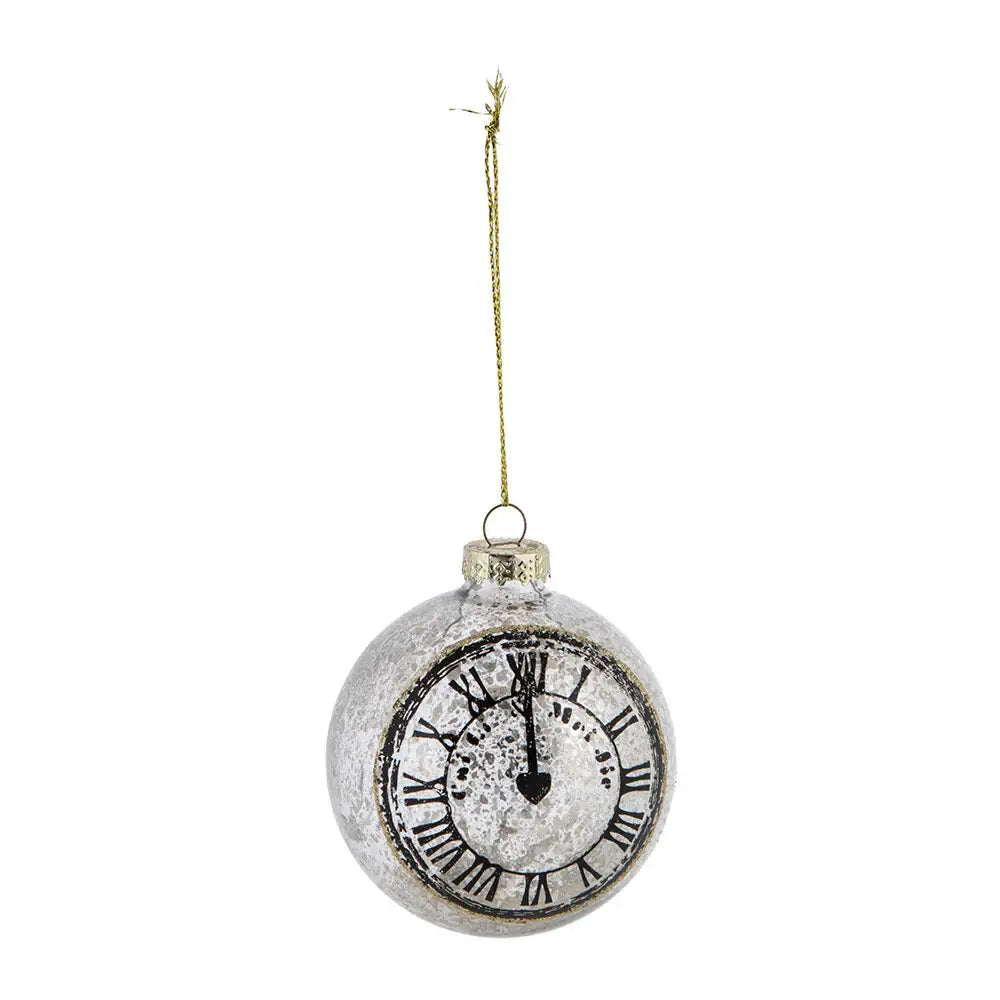 Gisela Graham Silver Clock Face Bauble Decoration