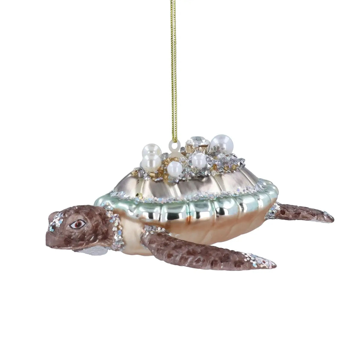 Gisela Graham Painted Glass Turtle with Pearls Christmas Decoration