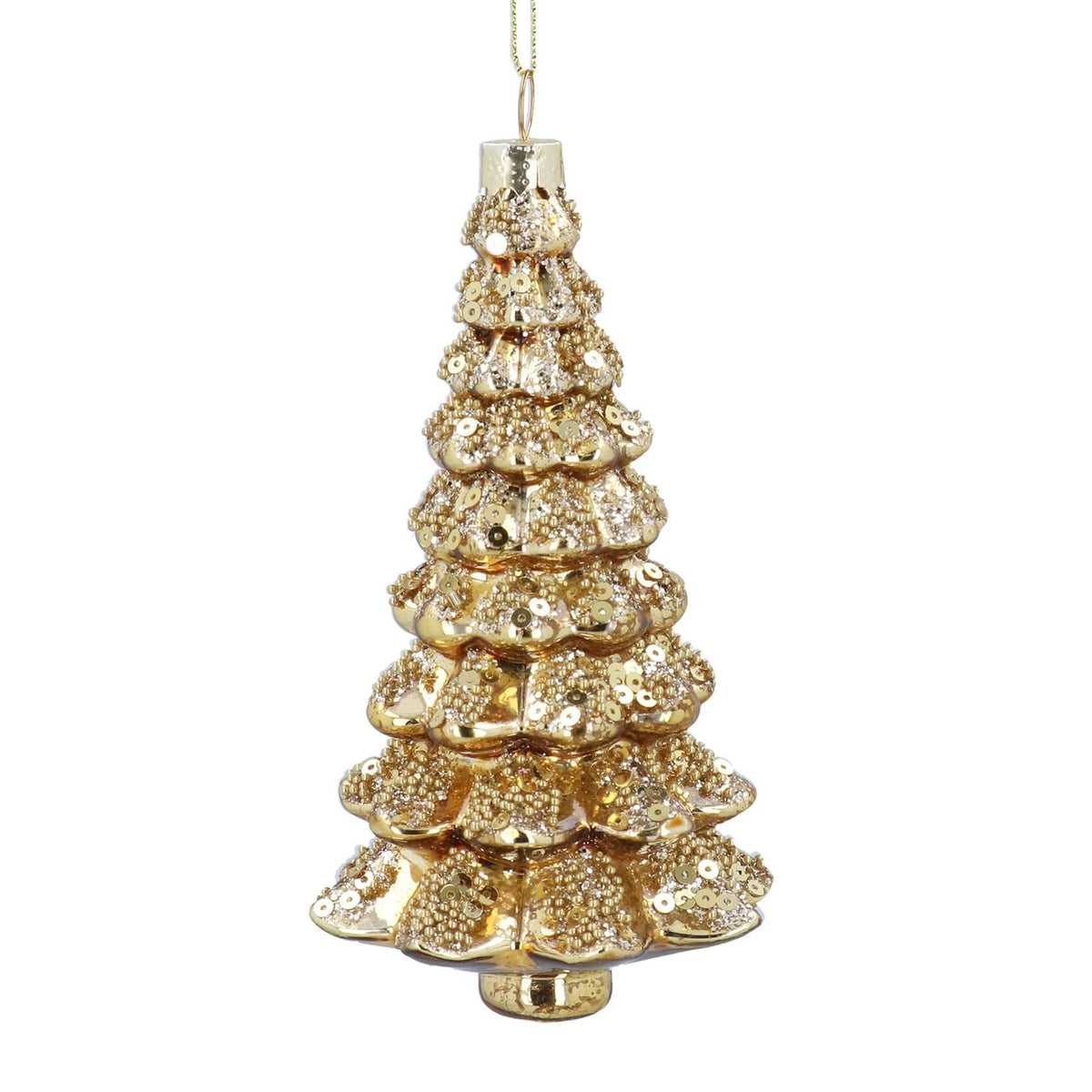 Gold glittery glass Christmas tree bauble ornament