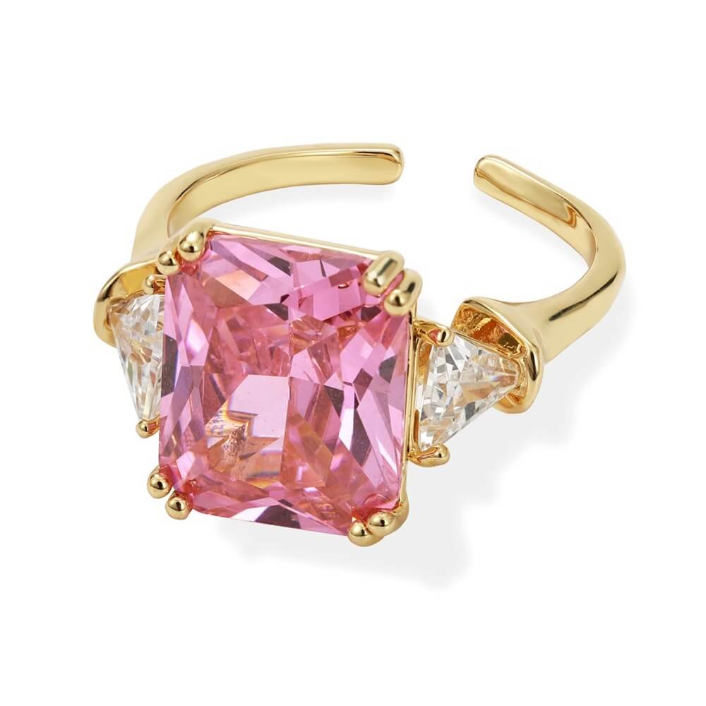 Adjustable Ring 14K Gold Plating & Cubic Zirconia Stones..R1939PINK