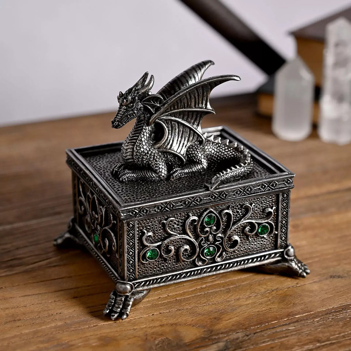 Pewter Effect Dragon Trinket Box