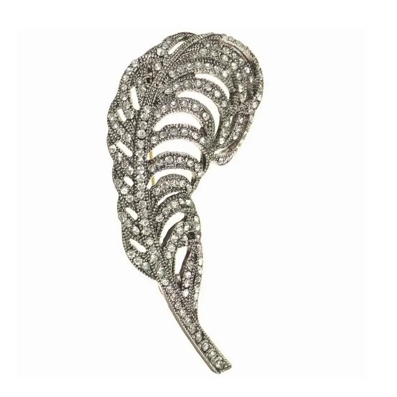 Silver And Crystal Grande Feather Brooch by Hot Tomato jewellery in Southend