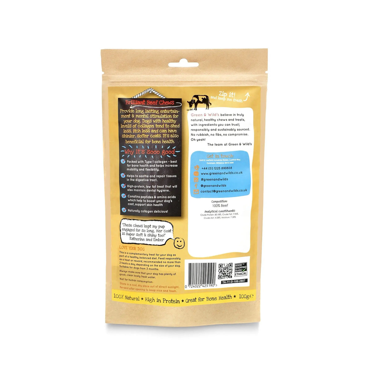 Green and Wild Brilliant Beef Collagen Dog Chews