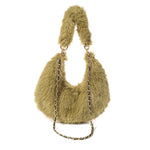 Artichoke green furry handbag with chain strap by Park Lane in Southend. BAG77