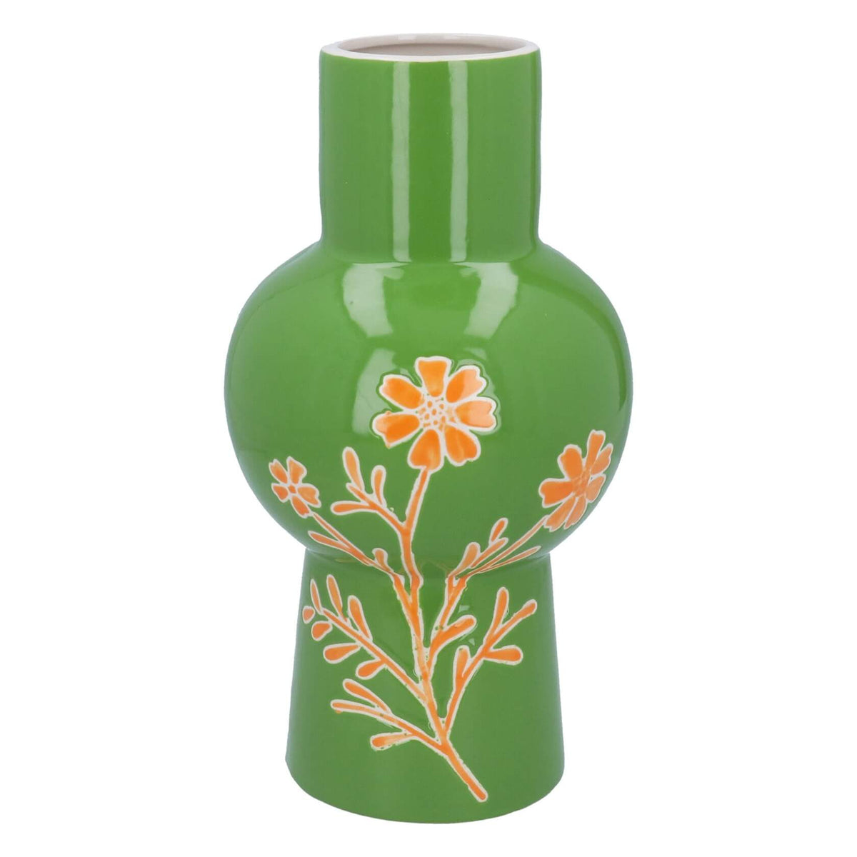 Green Ceramic Vase with Orange Flowers by Gisela Graham