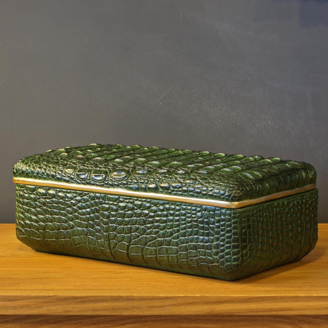 Large Green Faux Croc Rect. Box