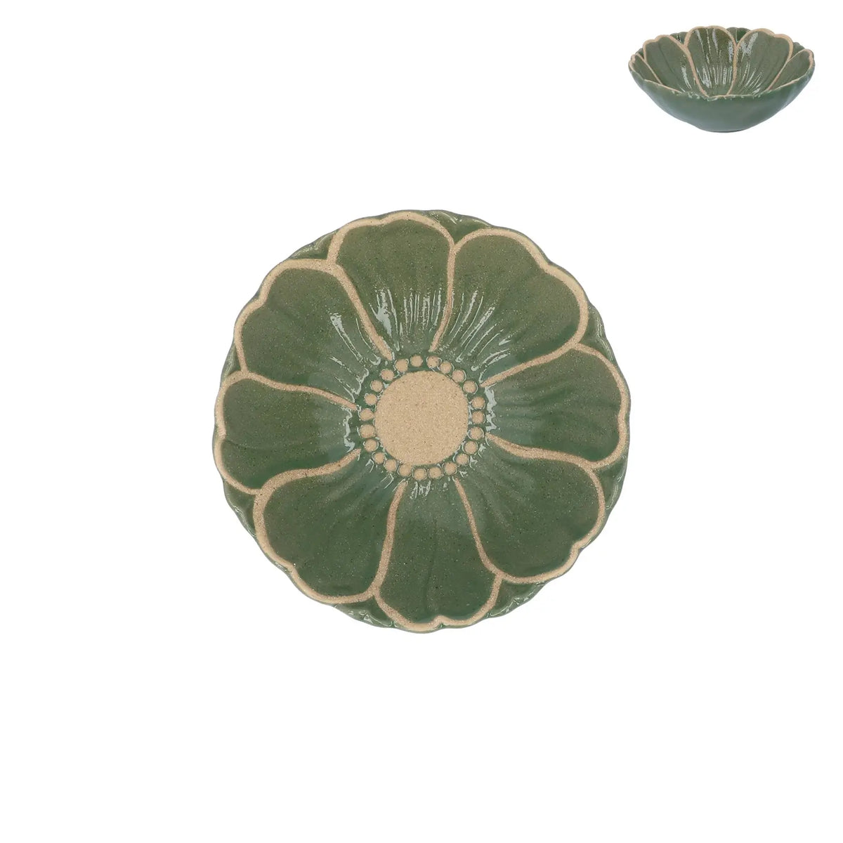 Green Stoneware Flower Bowl by Gisela Graham