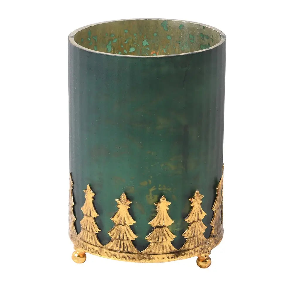 Green Glass & Gold Christmas Tree Lantern