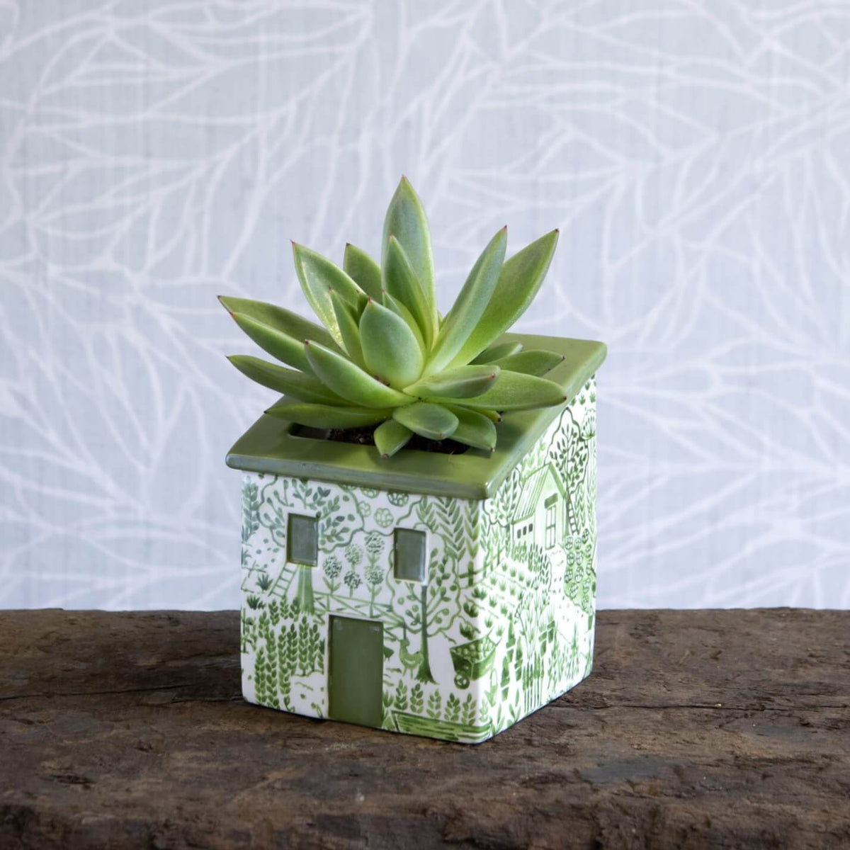 Green and White House Planter