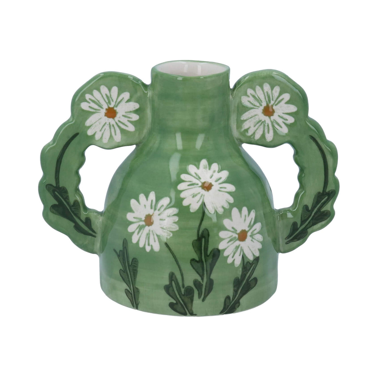 Green Coloured Wild Daisy Design Stoneware Mini Vase by Gisela Graham