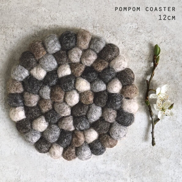 East of India Natural Felt Pom Pom Coaster