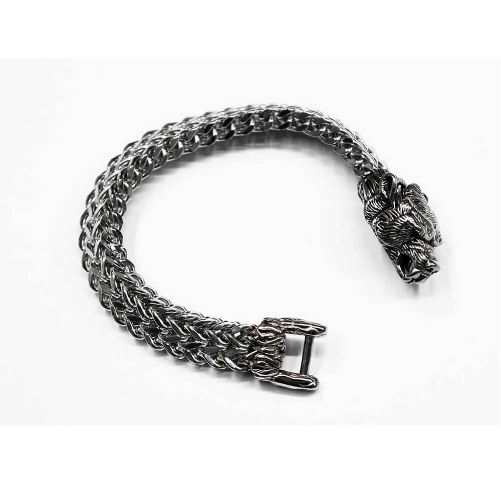 Stainless Steel Grizzly Bear Head Bracelet