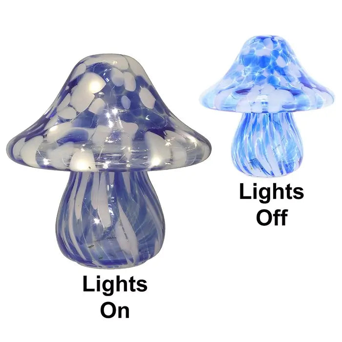 Blue Handblown Glass LED Toadstool Light