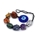 Hanging Chakra Crystal Stone Pendant with Blue Glass Evil Eye
