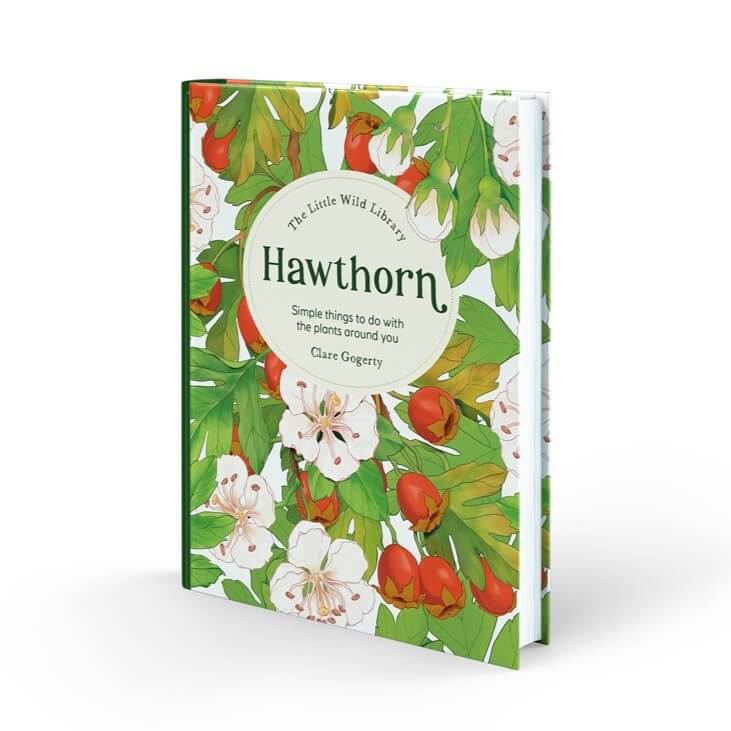 Book titled 'Hawthorn Little Wild Library' with floral hawthorn design on a white background