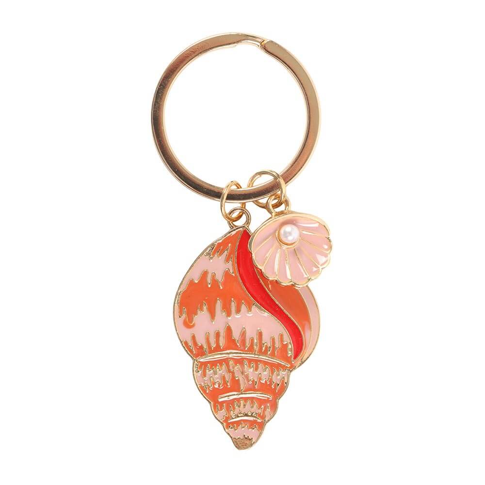 Seashell shape enamelled metal keyring