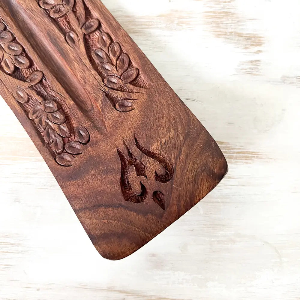 Extra Wide Carved Wood Incense Holder