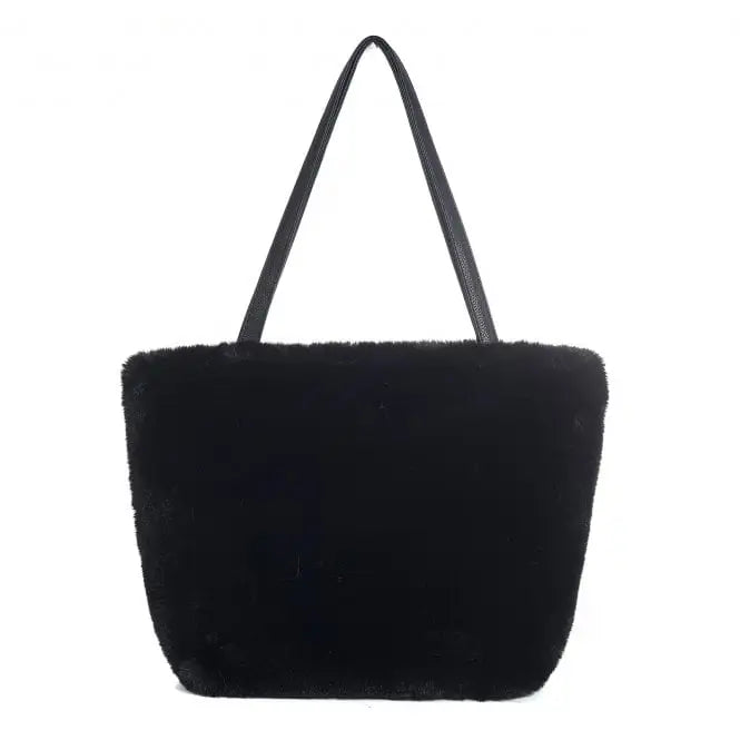 Black Faux Fur Bag with Strap Handle. BAG21BLACK