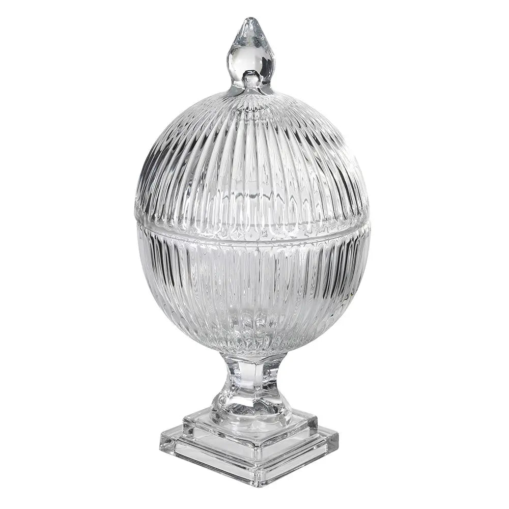 Large Clear Glass Ribbed Bonbon Jar