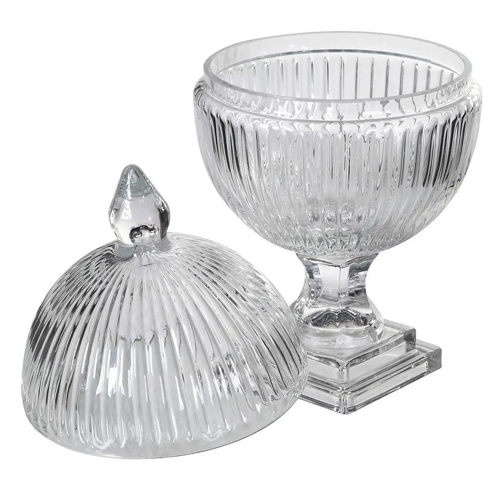 Large Clear Glass Ribbed Bonbon Jar